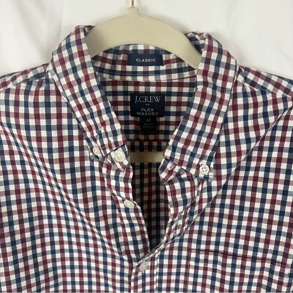 J. Crew Men's Burgundy and Navy Plaid Shirt